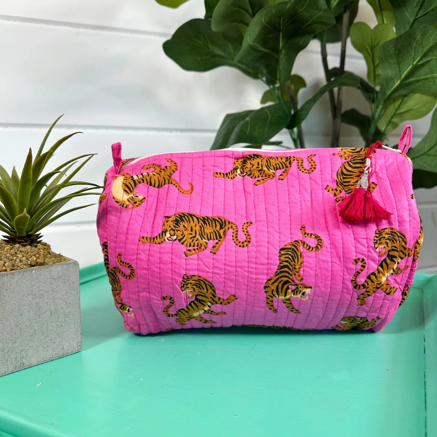 Quilted Toiletry Bag | Pink Tiger