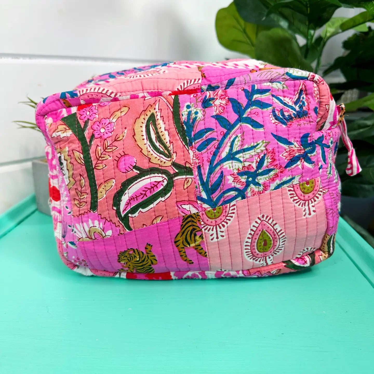 Ruffled Pink Patchwork Makeup Bag
