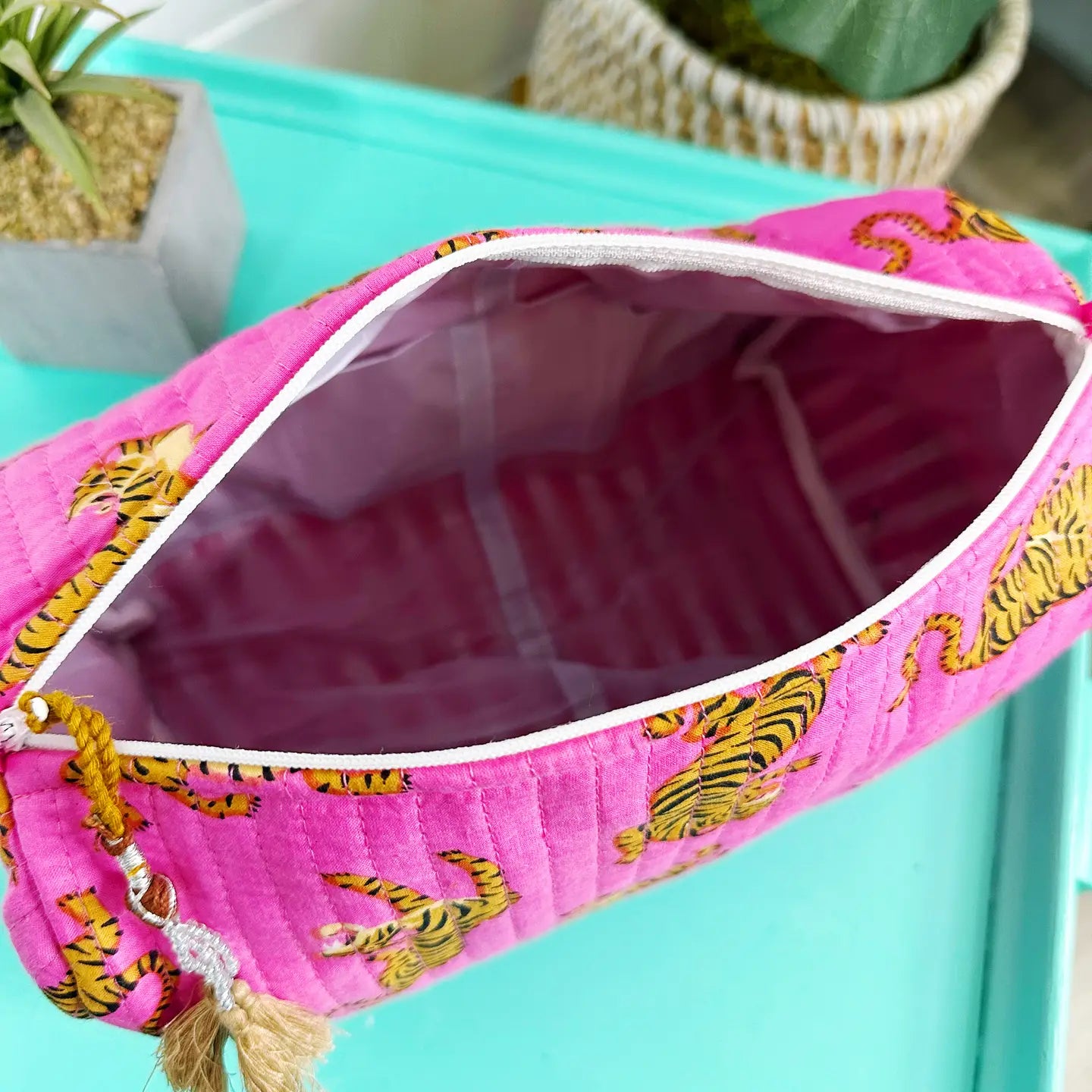 Quilted Toiletry Bag | Pink Tiger