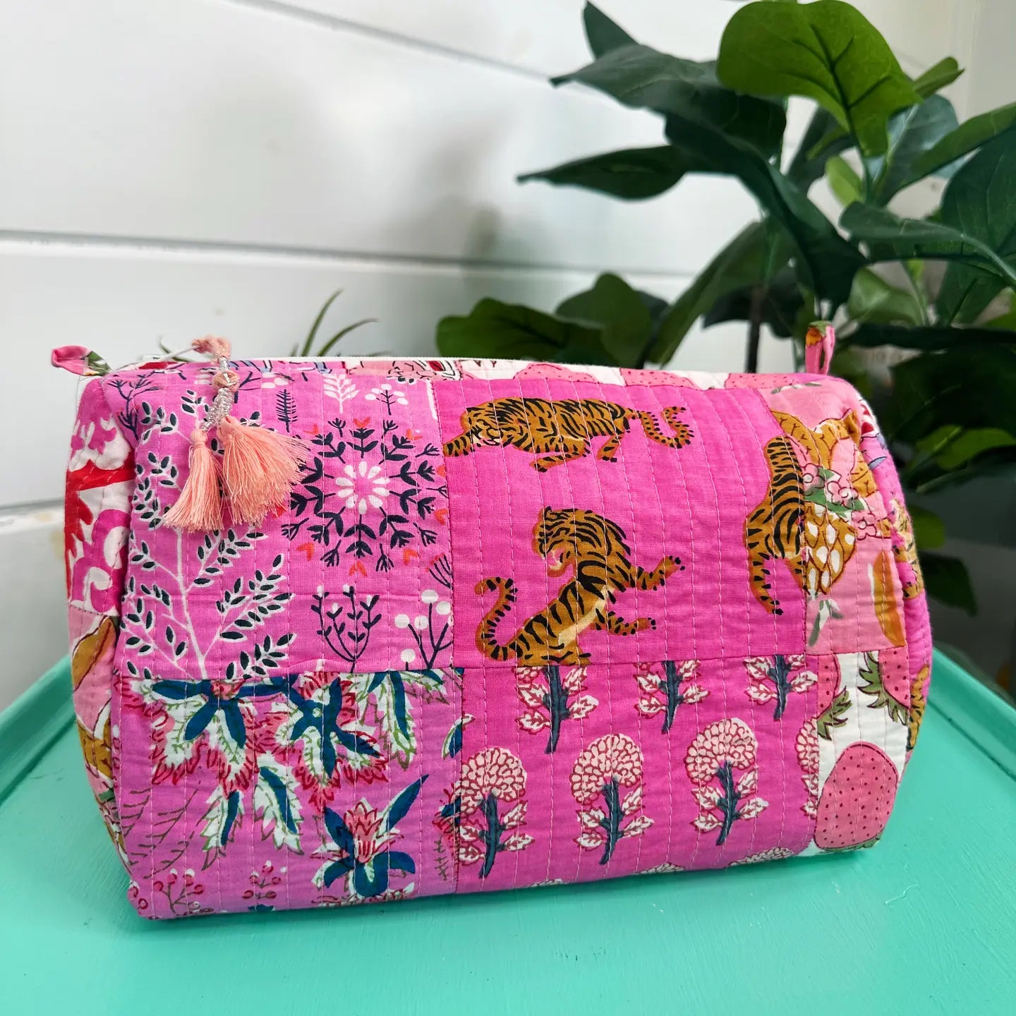 Pink Patchwork Quilted Makeup Bag