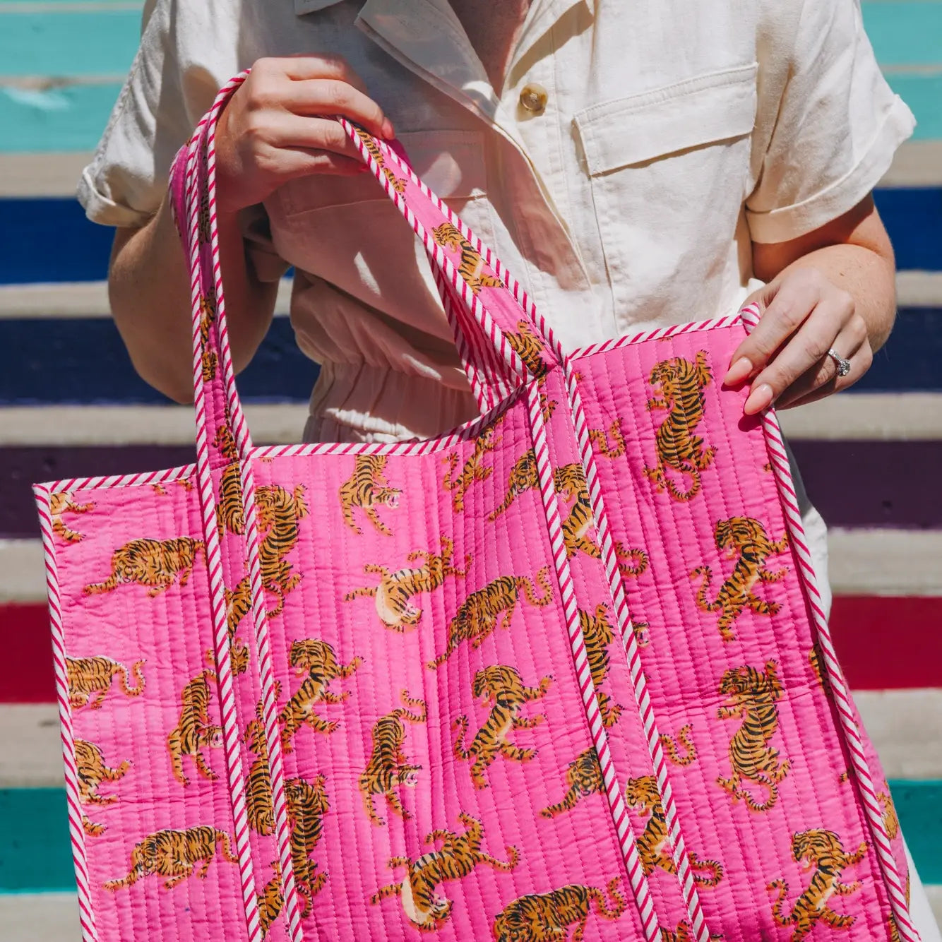 Quilted Tote Bag - Pink Tiger
