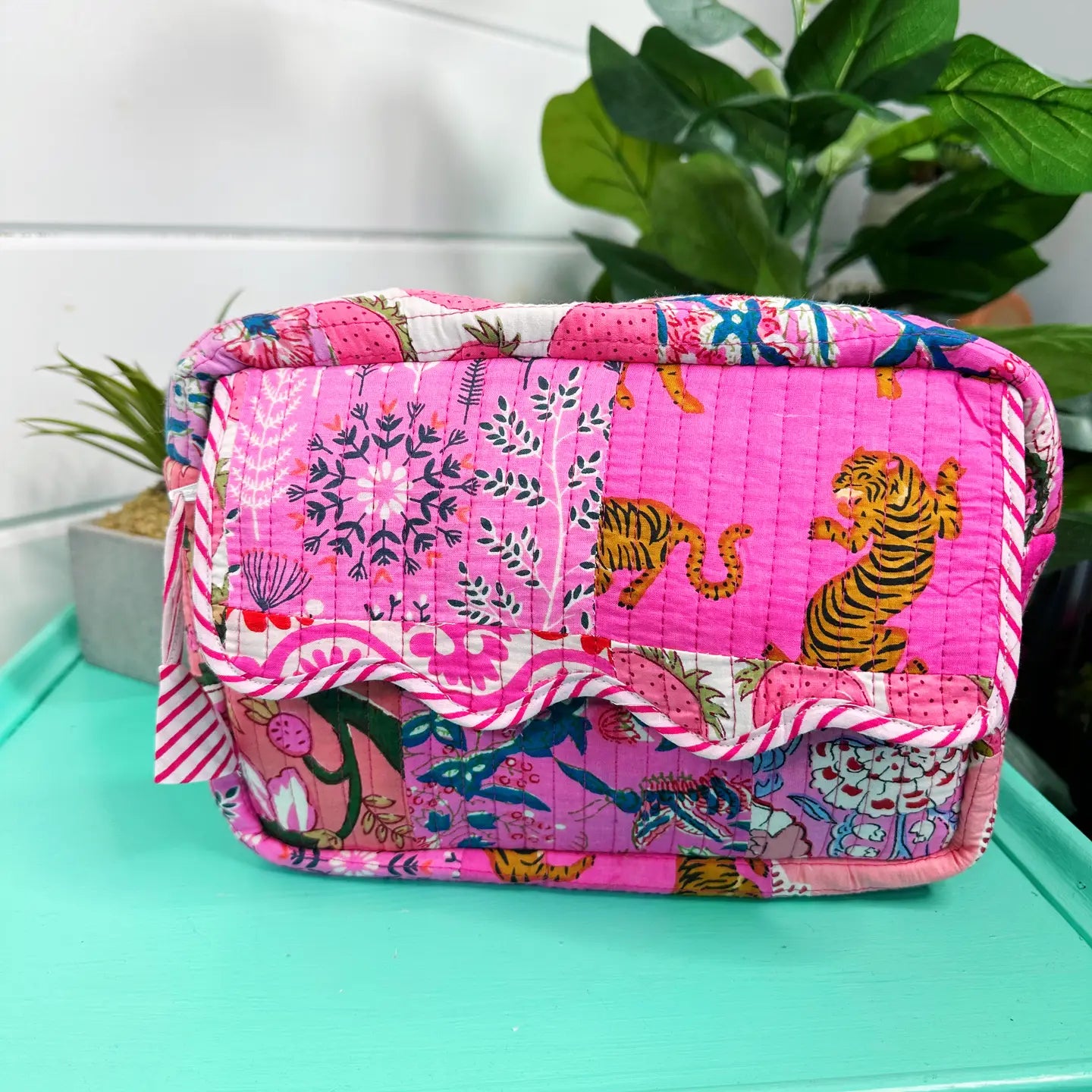 Ruffled Pink Patchwork Makeup Bag