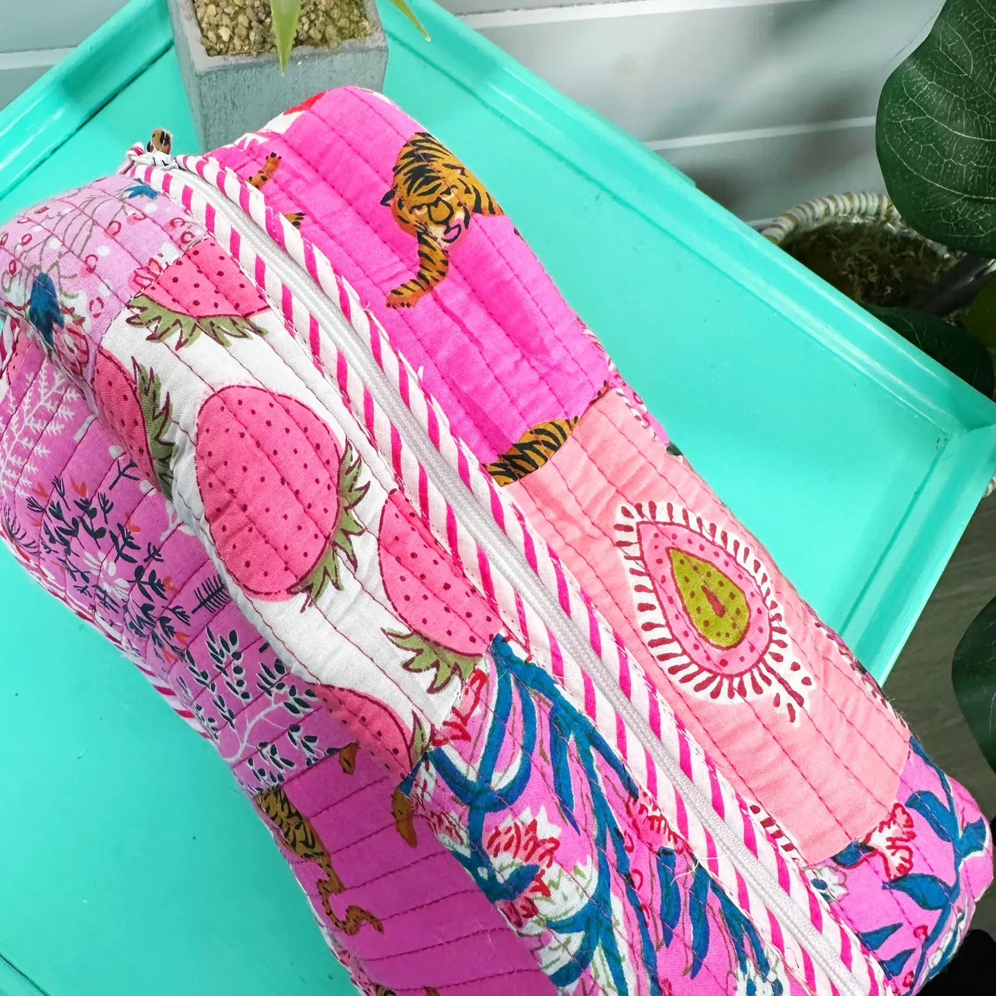 Ruffled Pink Patchwork Makeup Bag