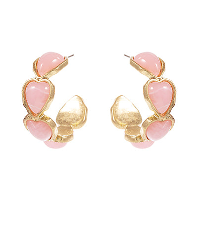 Vintage Heart Hoops - Pink
