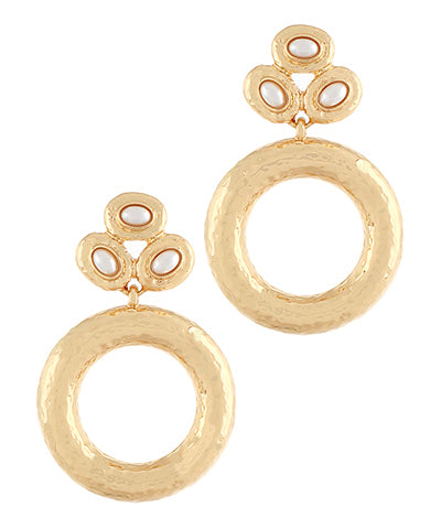 Hammered Gold Ring Pearl Earrings