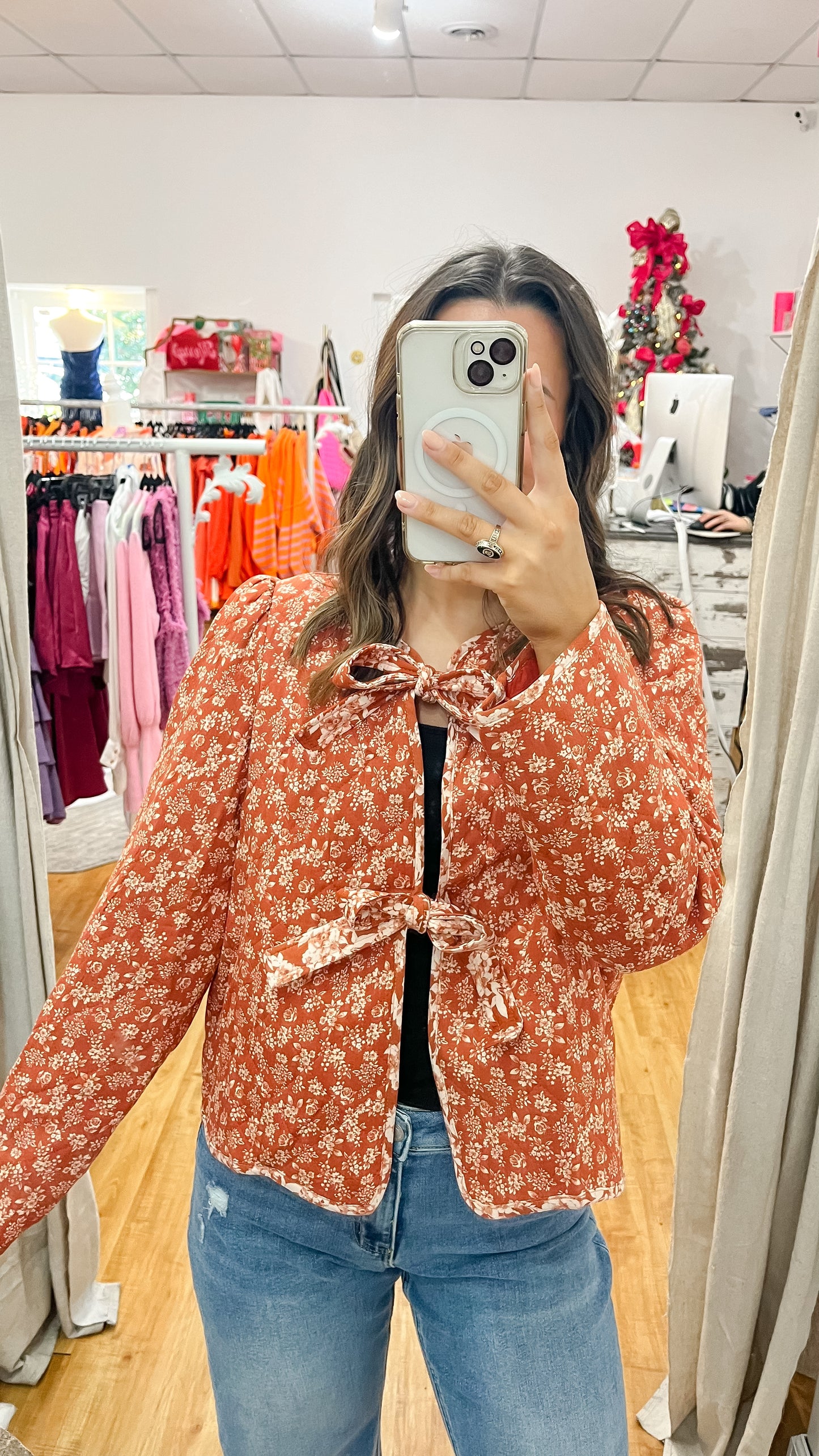 Rust Floral Quilted Jacket