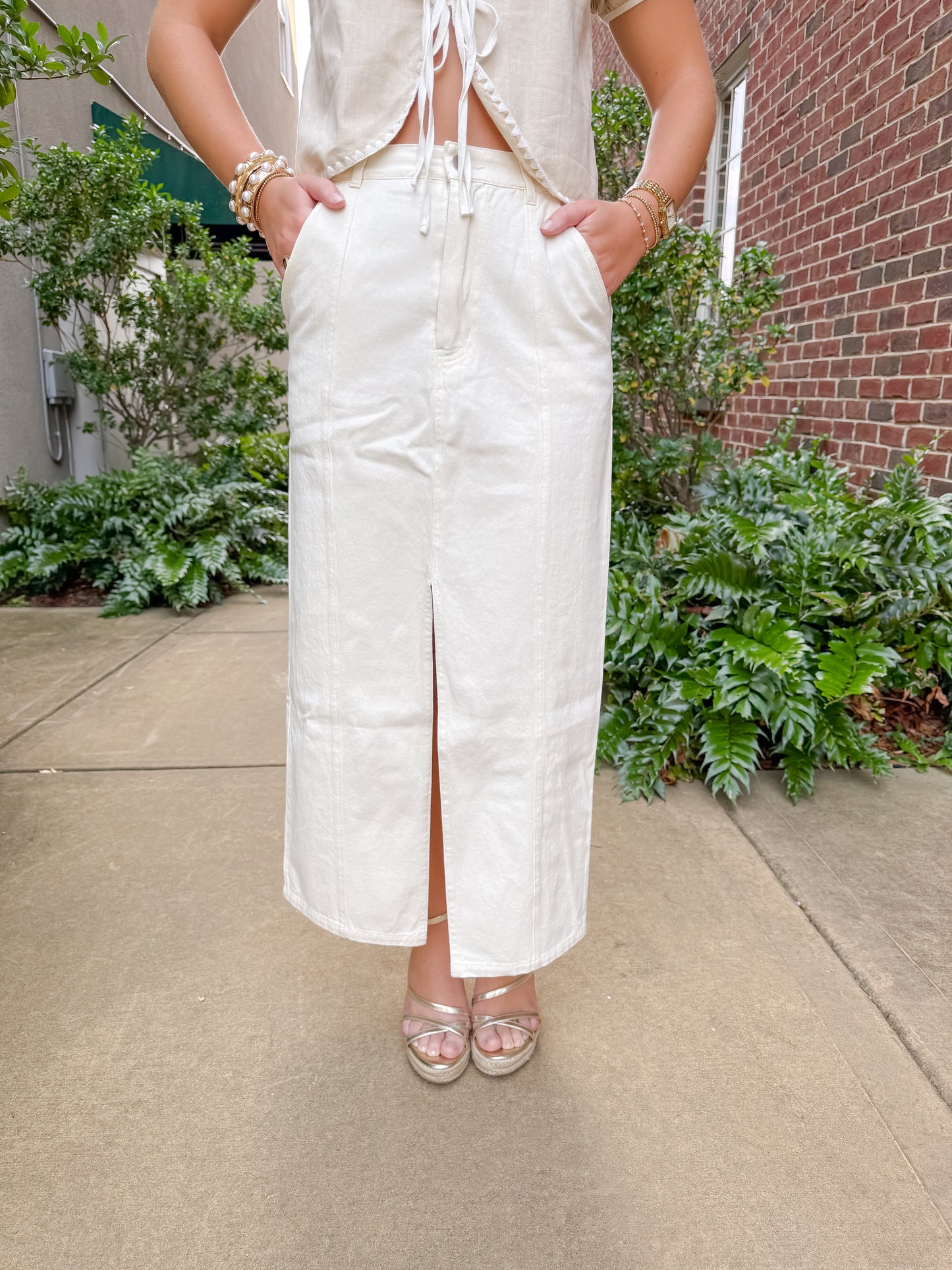 Oatmeal Denim Maxi Skirt