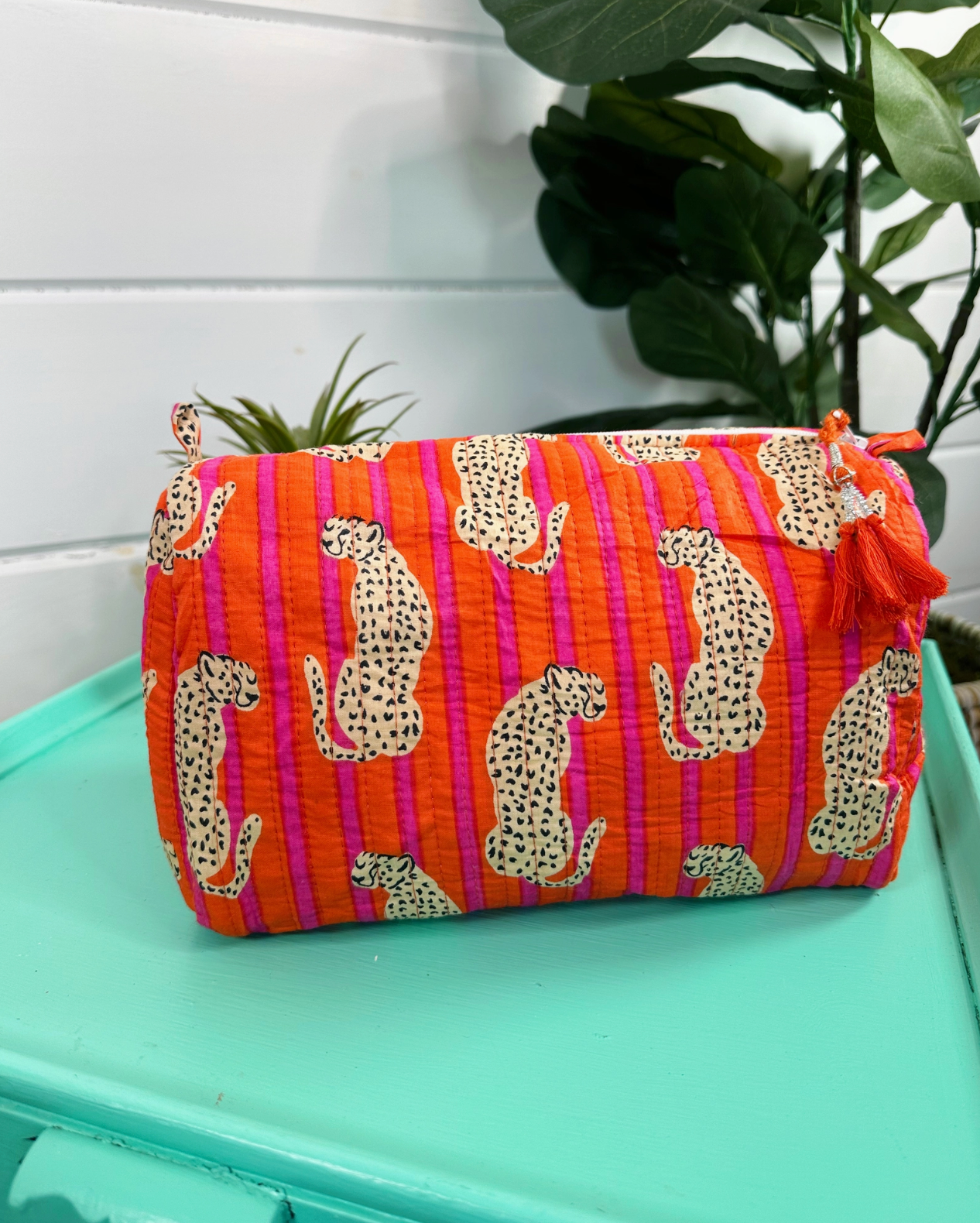 Jaguar Print Quilted Makeup Bag