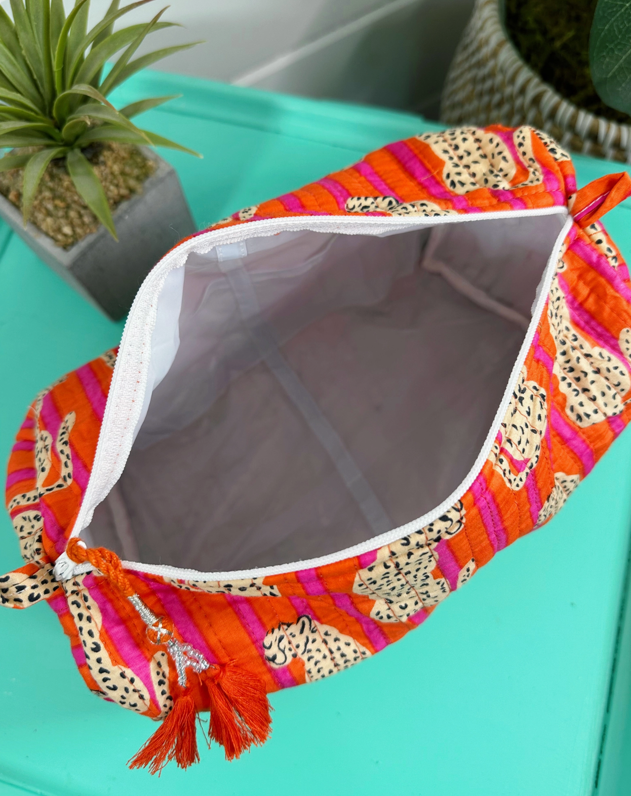 Jaguar Print Quilted Makeup Bag