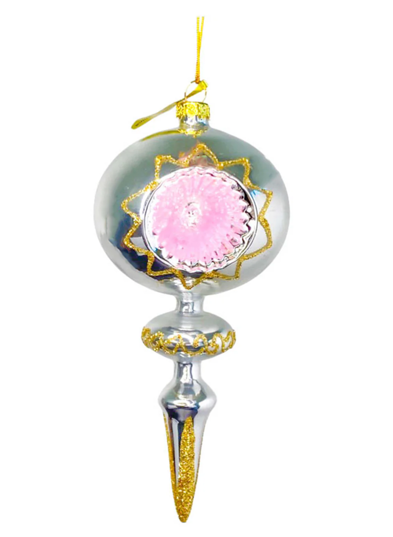 Silver & Bubble Gum Spindle Ornament