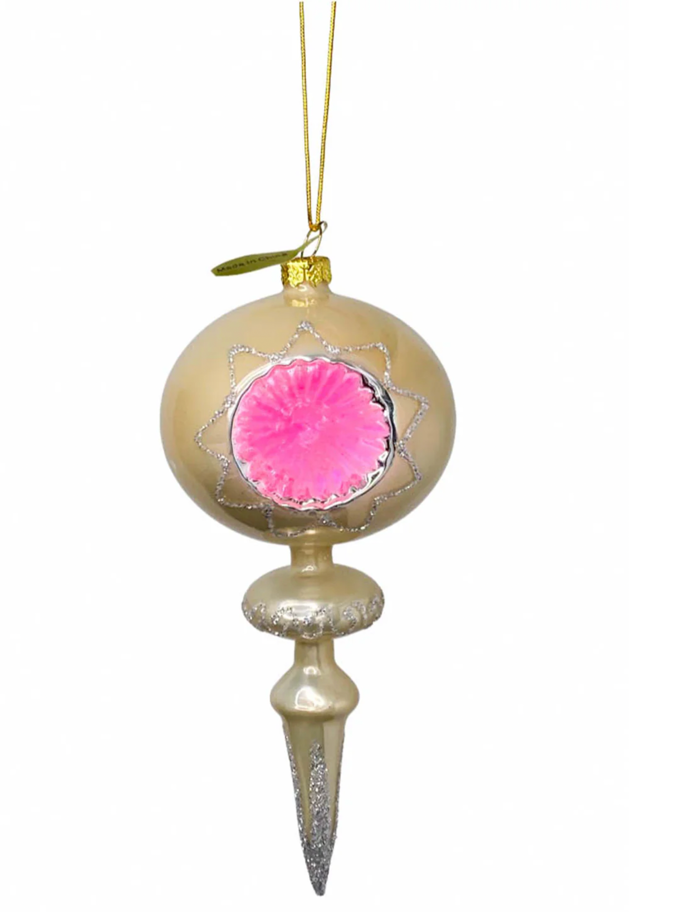 Champagne & Neon Pink Spindle Ornament