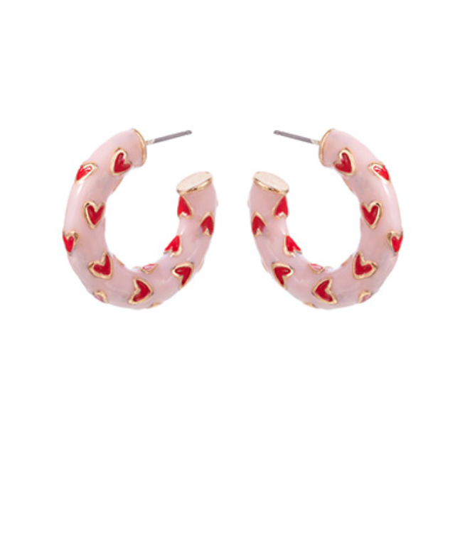 Mini Heart Hoops - Pink/Red