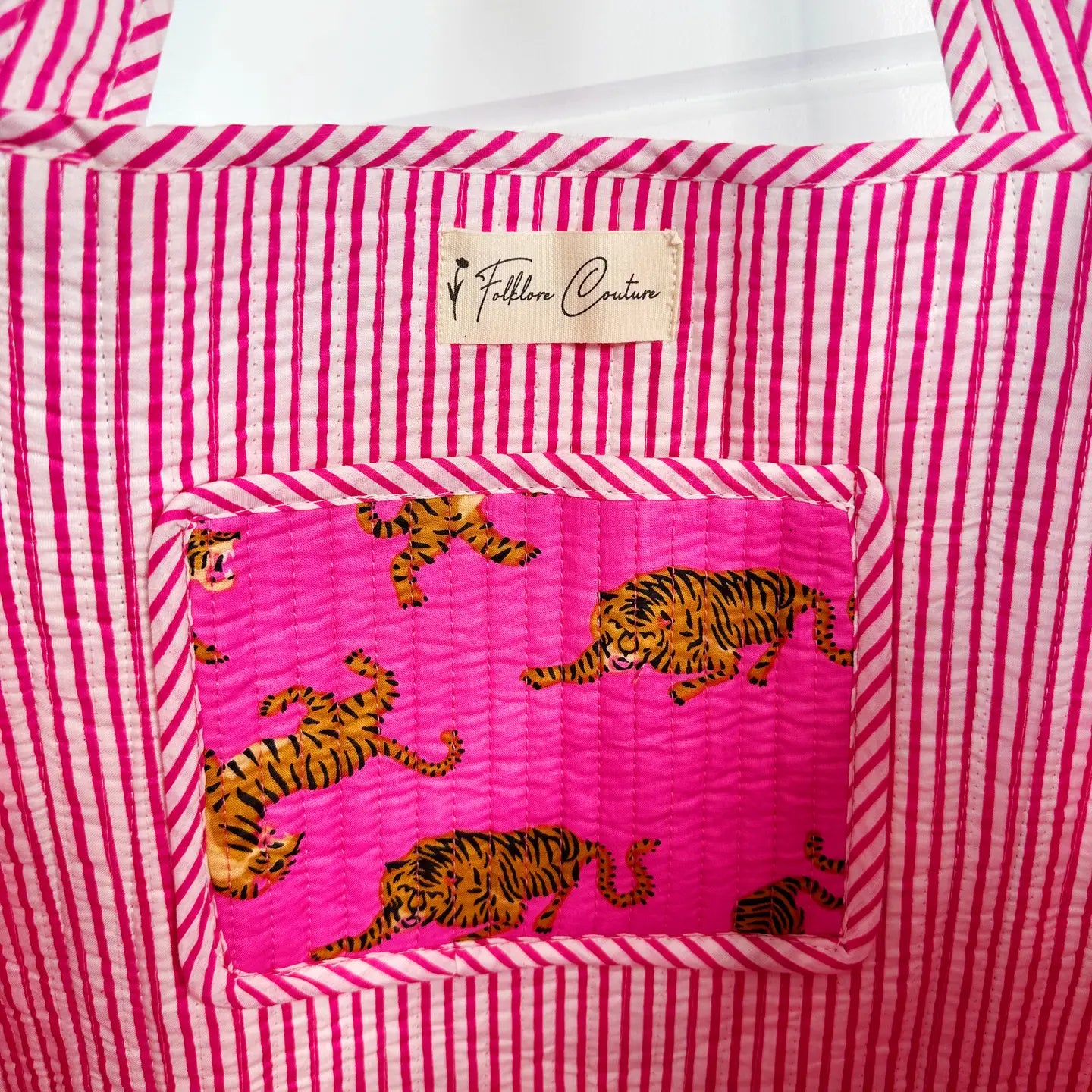 Quilted Tote Bag - Pink Tiger