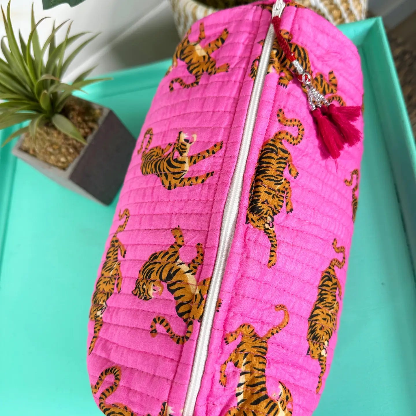Quilted Toiletry Bag | Pink Tiger