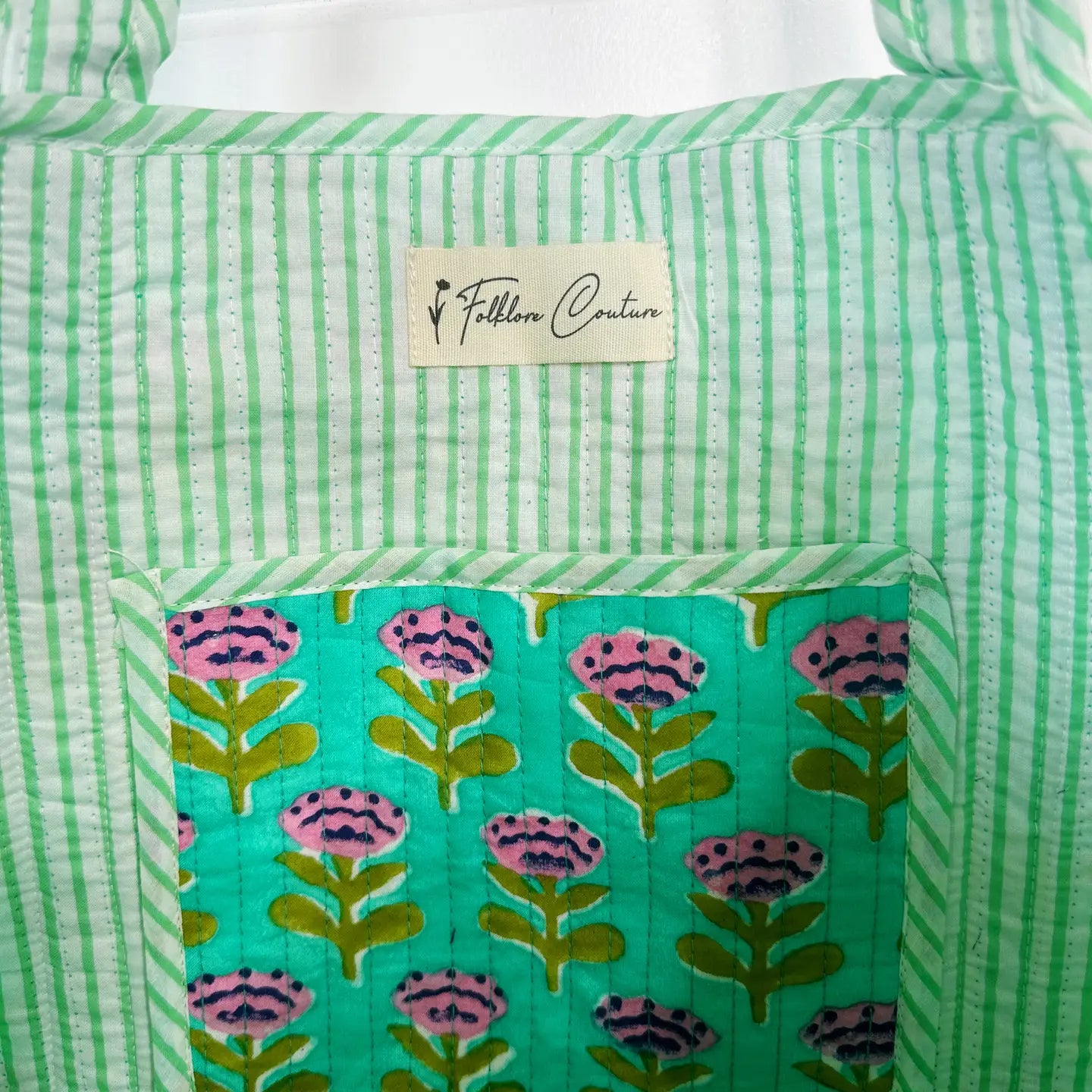 Quilted Tote Bag | Teal Floral