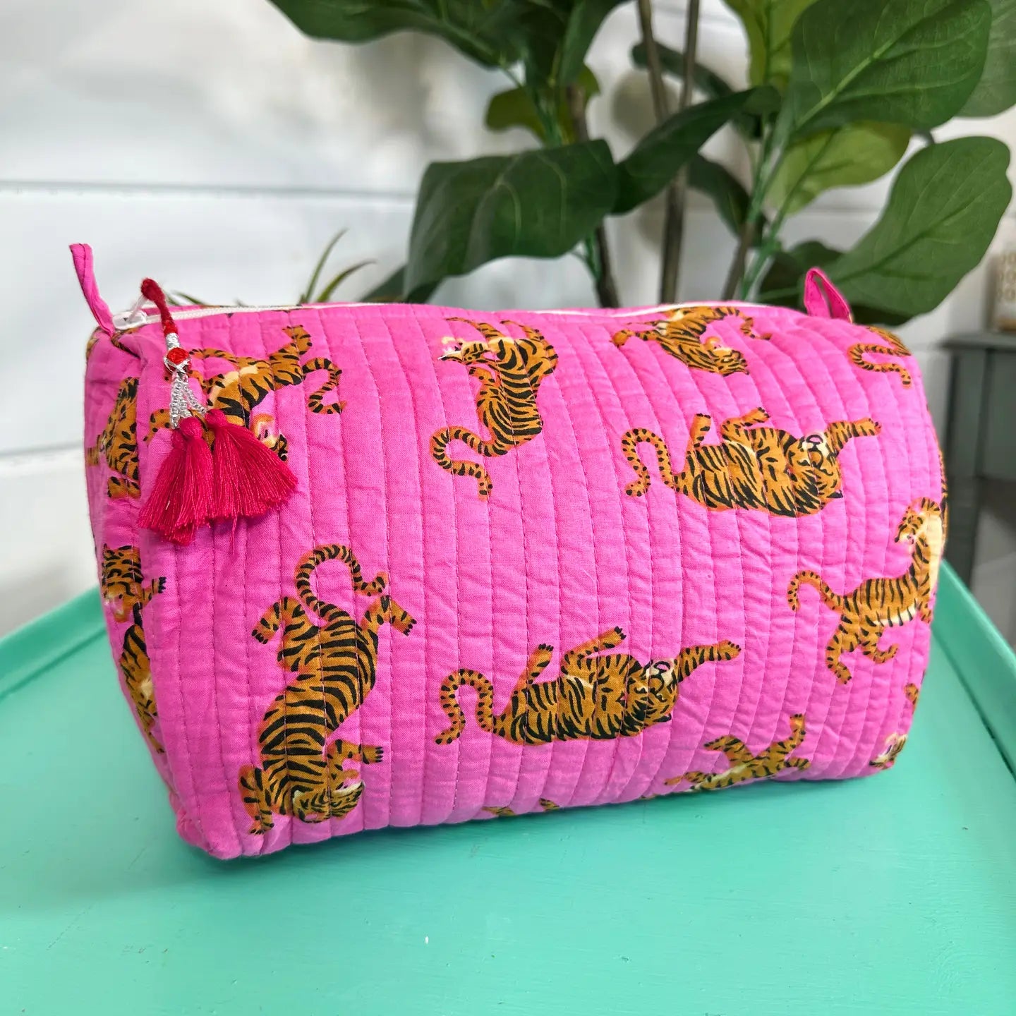 Quilted Toiletry Bag | Pink Tiger
