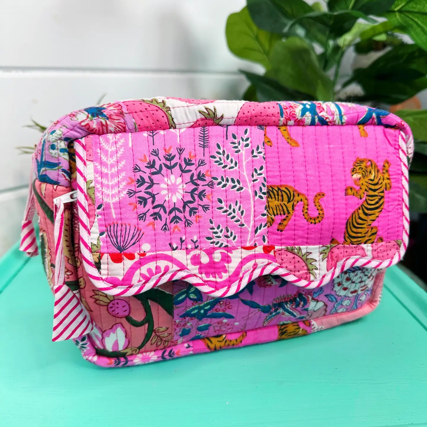 Ruffled Pink Patchwork Makeup Bag