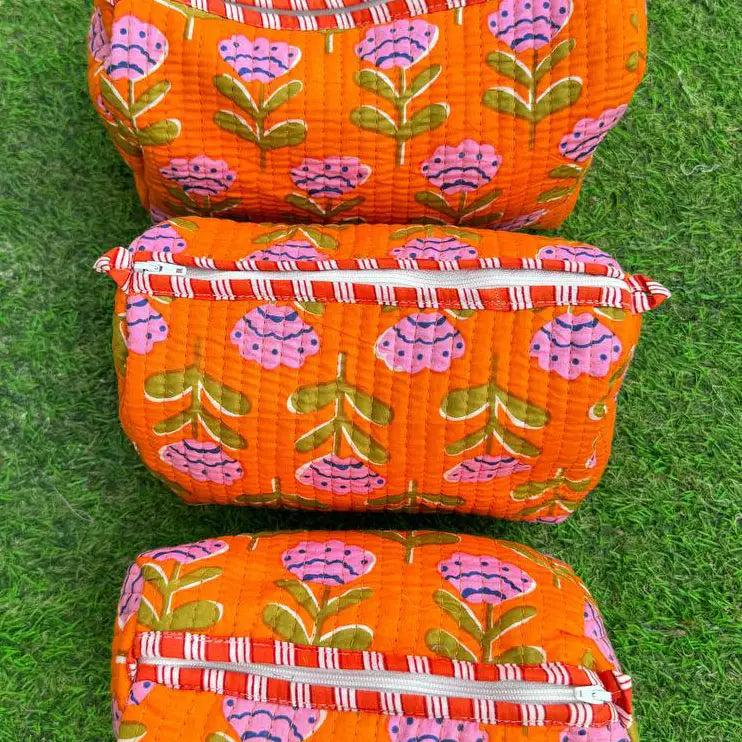 Orange Quilted Tulip Toiletry Bag