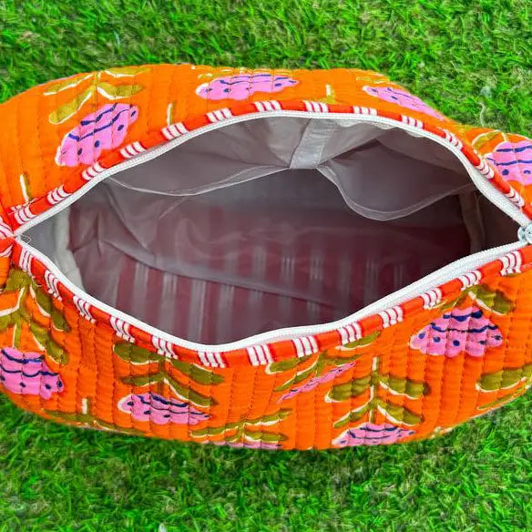 Orange Quilted Tulip Toiletry Bag