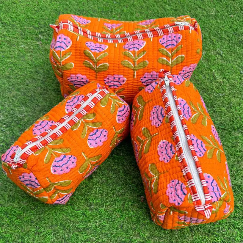 Orange Quilted Tulip Toiletry Bag