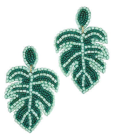 Beaded Palm Leaf Earrings