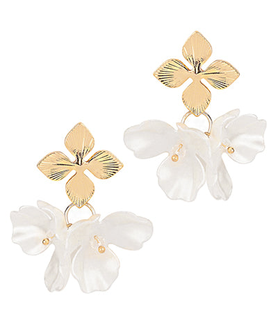 Gold & White Flower Earrings