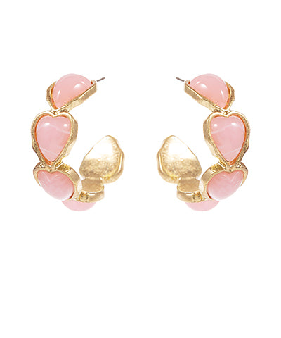 Vintage Heart Hoops - Pink