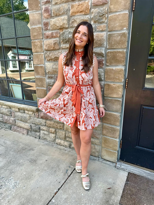 Orange Embroidered Mini Dress