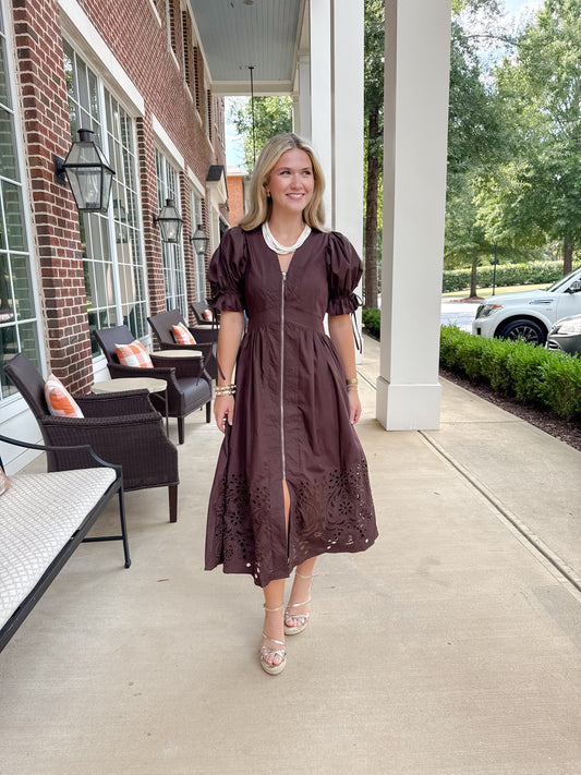 Brown Eyelet Midi