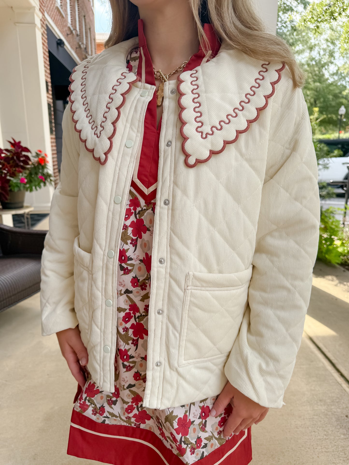 Cream Collared Quilted Jacket