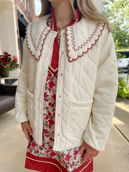 Cream Collared Quilted Jacket