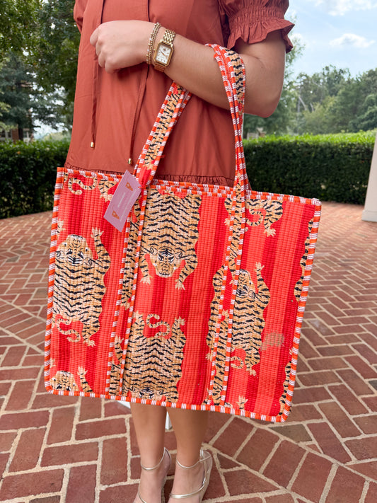 Orange Tiger Quilted Tote