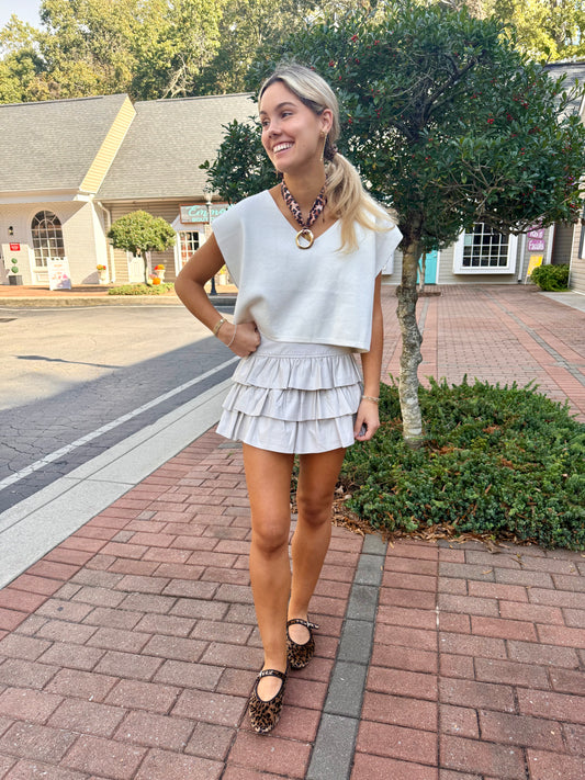 Ecru Ruffle Mini Skort