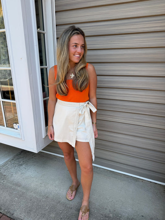 Braided Wrap Skort - White