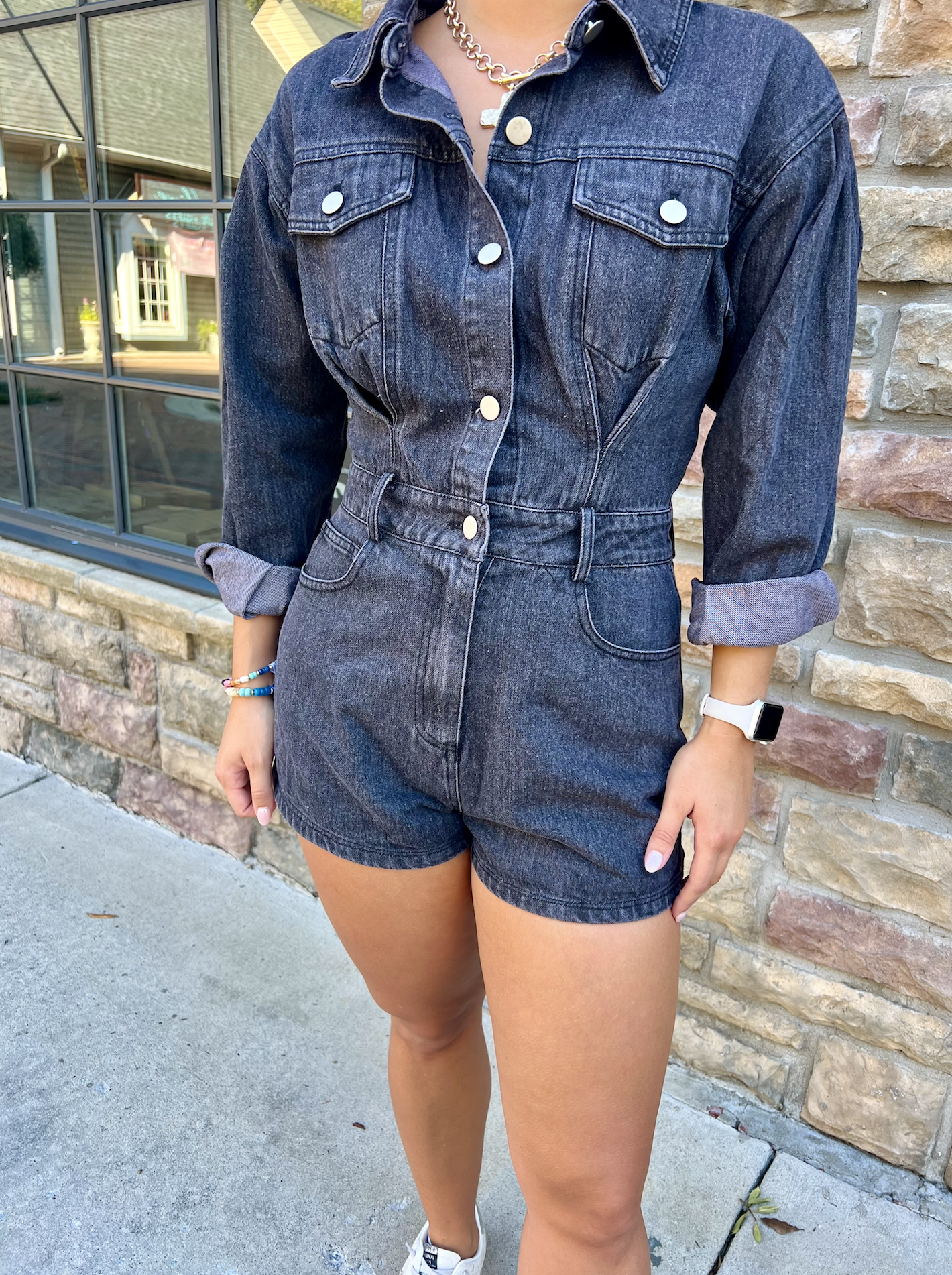 Dixie Denim Romper - Black