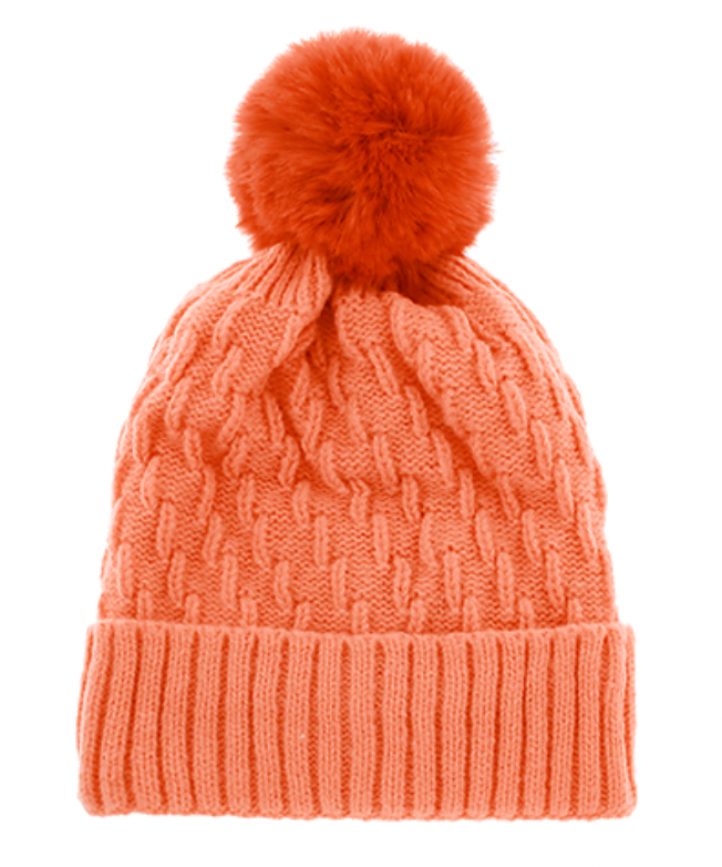 Orange Pom Pom Beanie