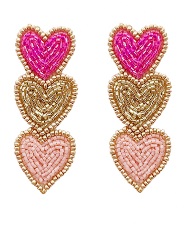 Triple Heart Beaded Earrings