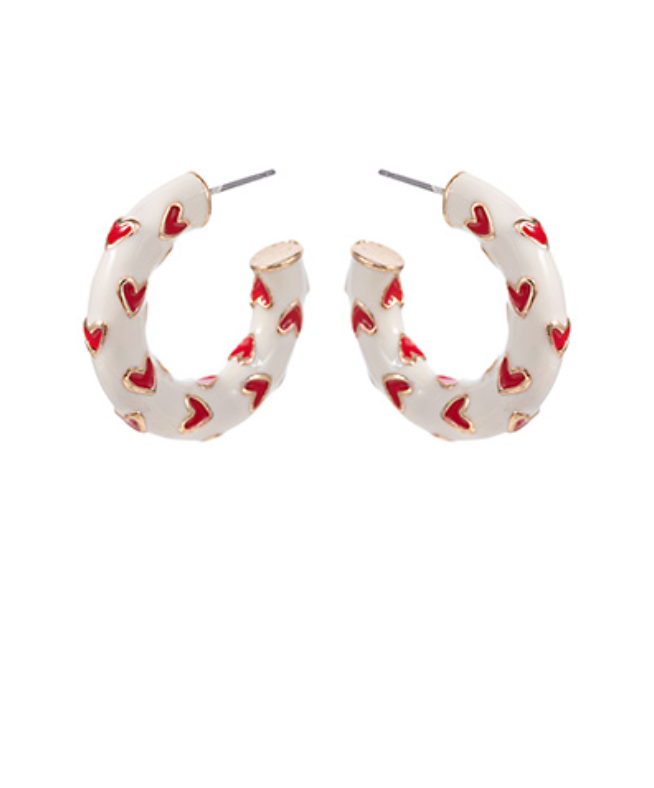 Mini Heart Hoops - White/Red