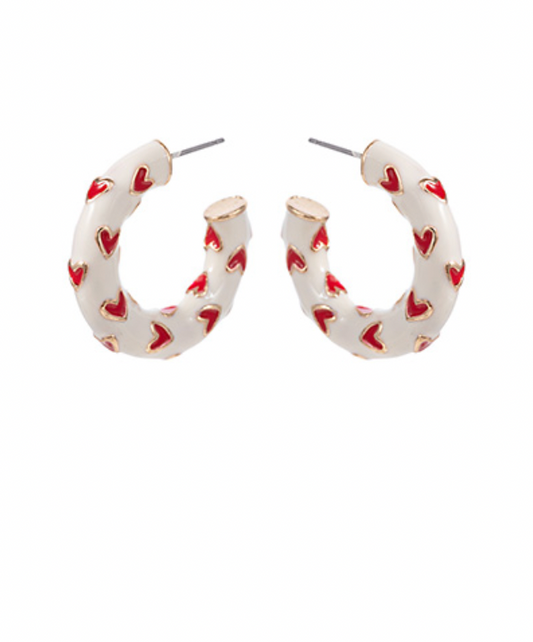 Mini Heart Hoops - White/Red