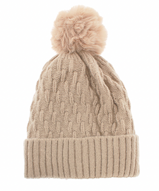 Pom Pom Beanie - Solid Beige