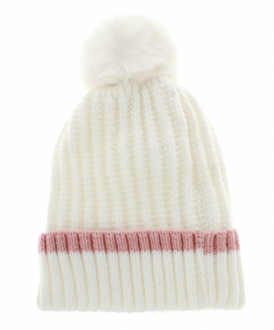 Pom Pom Beanie - White/Pink