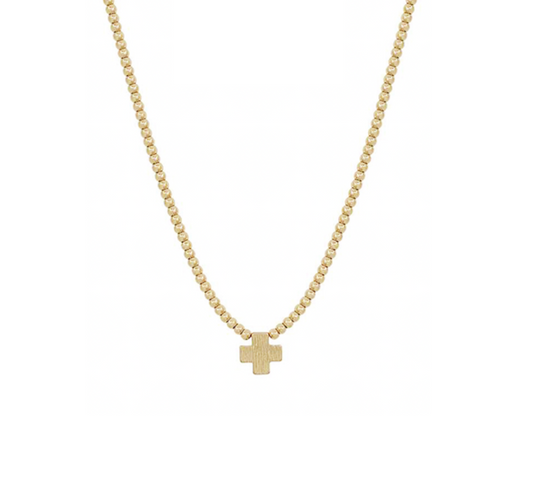 Gold Beaded Cross Necklace