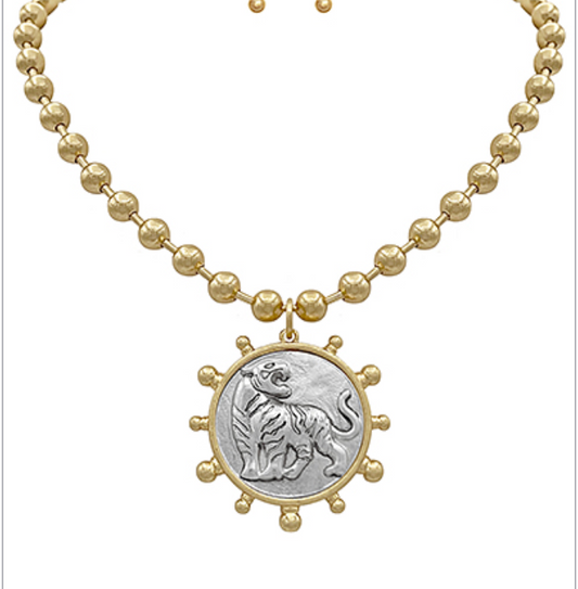 Two-Toned Roaring Tiger Sunburst Necklace