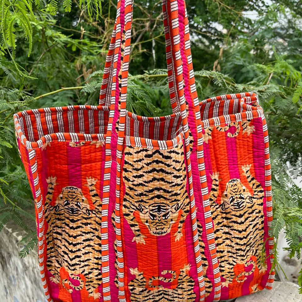 Quilted Tote Bag | Red Tiger